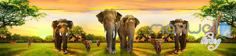 Image of 3D Elepants Walking Entire Living Room Bedroom Wallpaper Wall Mural Art Decor Prints IDCQW-000246