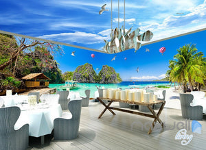 3D Beach Carbin Hot Airballoon Entire Living Room Wallpaper Wall Mural Decor IDCQW-000249