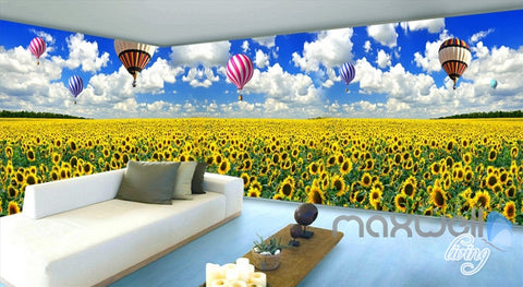 Image of 3D Airballon Flowers Entire Living Room Bedroom Wallpaper Wall Mural Art Decor IDCQW-000251