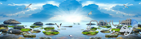 Image of 3D Sunrise Lakes Birds Clouds Sky Entire Living Room Wallpaper Wall Mural Art IDCQW-000255