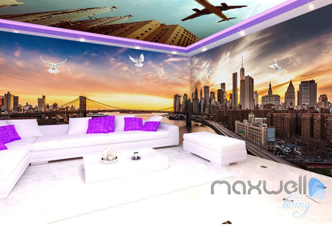 Image of 3D Modern Bridge City Entire Living Room Office Wallpaper Wall Mural Art IDCQW-000259