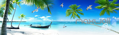 Image of 3D Palm Tree Beach Ocean Theme Entire Living Room Office Wallpaper Wall Mural IDCQW-000264