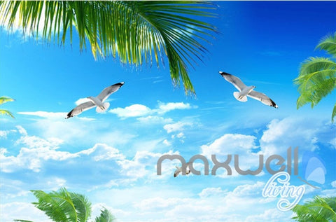 Image of 3D Palm Tree Beach Ocean Theme Entire Living Room Office Wallpaper Wall Mural IDCQW-000264