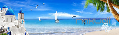 Image of 3D Mediterranean Palm Tree Ocean Entire Living Room Office Wallpaper Wall Mural IDCQW-000265