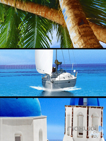 Image of 3D Mediterranean Palm Tree Ocean Entire Living Room Office Wallpaper Wall Mural IDCQW-000265