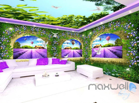 Image of 3D Lavender Farm Arches Vine Entire Living Room Bedroom Wallpaper Wall Mural Art IDCQW-000266