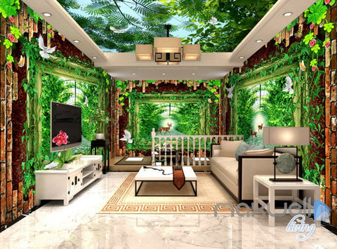 Image of 3D Wood Windows Forest Deer Entire Living Room Bedroom Wallpaper Wall Mural Art IDCQW-000267