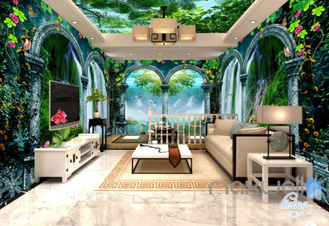 Image of 3D Arch Waterfalls Vine Entire Living Room Bedroom Wallpaper Wall Mural Art IDCQW-000268