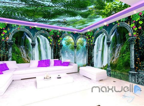 Image of 3D Arch Waterfalls Vine Entire Living Room Bedroom Wallpaper Wall Mural Art IDCQW-000268