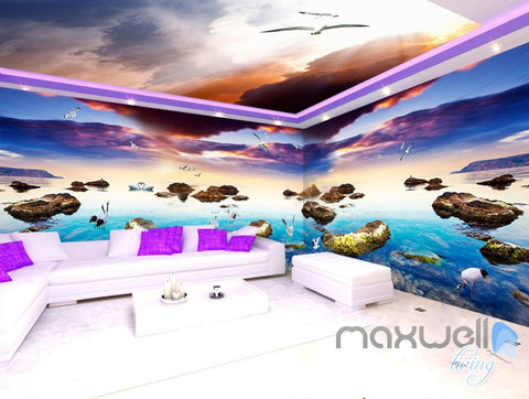 Image of 3D Clouds Lake Rocks Entire Living Room Business Wallpaper Wall Mural Art Decor IDCQW-000270