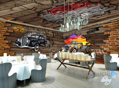 Image of 3D Cars Break Brick Wall Entire Living Room Business Wallpaper Mural Art Decor IDCQW-000272