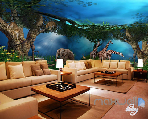 Image of 3D Jungle Animals Forest Elepant Entier Living Room Business Wallpaper Wall Mural IDCQW-000274
