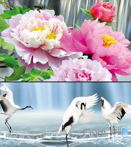 Image of 3D Peony Flower Large Waterfall Entire Living Room Bedroom Wallpaper Wall Mural IDCQW-000275