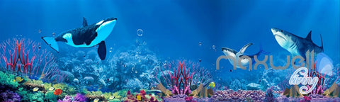 Image of 3D Whale Shark Underwater Ceiling Entire Living Room Bathroom Wallpaper Wall Mural IDCQW-000276