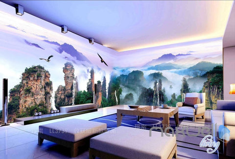 Image of 3D Mountains Rocks Clouds Entire Living Room Business Wallpaper Wall Mural Art IDCQW-000277