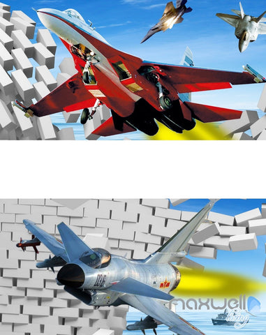 Image of 3D Plane Tank Break Wall Entire Living Room Bedroom Wallpaper Wall Mural Art IDCQW-000280