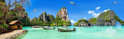 Image of 3D Tropical Island Boat Bay Entire Living Room Bedroom Wallpaper Wall Mural Art IDCQW-000281