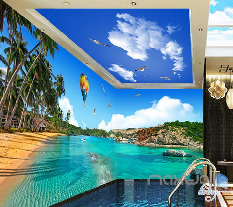 Image of 3D Palm Bay Beach Hot Airballoon Entire Living Room Business Wallpapaer Wall Mural IDCQW-000282