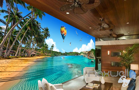 Image of 3D Palm Bay Beach Hot Airballoon Entire Living Room Business Wallpapaer Wall Mural IDCQW-000282