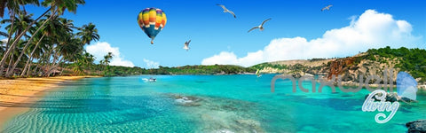Image of 3D Palm Bay Beach Hot Airballoon Entire Living Room Business Wallpapaer Wall Mural IDCQW-000282