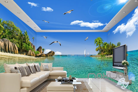 Image of 3D Island Rocks Seagull Birds Entire Living Room Business Wallpaper Wall Mural Art IDCQW-000283
