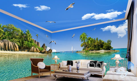 Image of 3D Island Rocks Seagull Birds Entire Living Room Business Wallpaper Wall Mural Art IDCQW-000283
