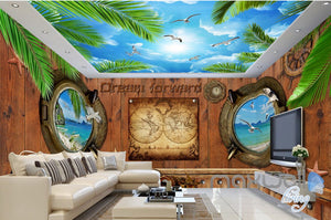 3D Portholes Wood Sea Map Entire Living Room Business Wallpaper Wall Mural Art IDCQW-000286