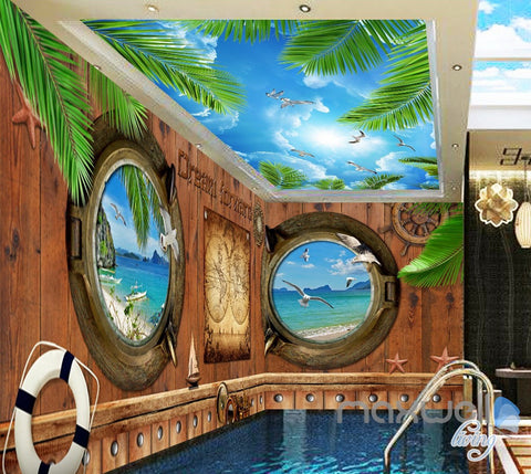 Image of 3D Portholes Wood Sea Map Entire Living Room Business Wallpaper Wall Mural Art IDCQW-000286