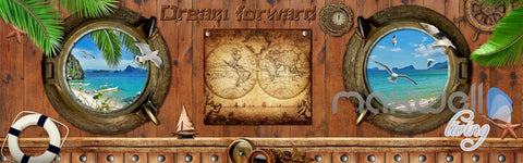 Image of 3D Portholes Wood Sea Map Entire Living Room Business Wallpaper Wall Mural Art IDCQW-000286
