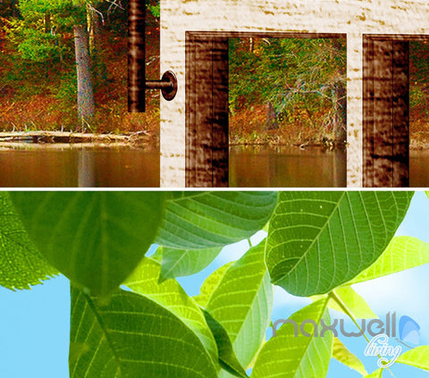 Image of 3D Wood Cabin Windsows River Entire Living Room Business Wallpaper Wall Mural Art IDCQW-000287