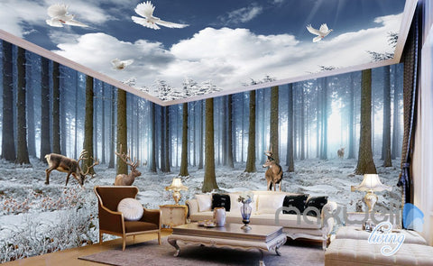 Image of 3D Winter Forest Erk Entire Living Room Bedroom Wallpaper Wall Mural Art Prints IDCQW-000289