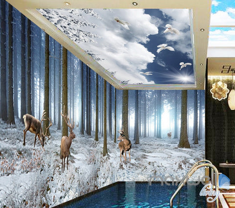 Image of 3D Winter Forest Erk Entire Living Room Bedroom Wallpaper Wall Mural Art Prints IDCQW-000289
