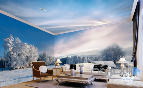 Image of 3D Winter Snow Tree Erk Entire Living Room Bedroom Wallpaper Wall Mural Art Prints IDCQW-000290