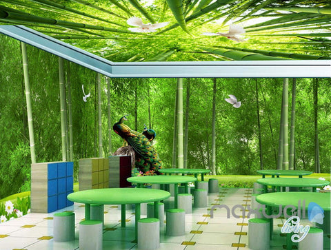 Image of 3D Bamboo Forest Peacock Entire Living Room Bedroom Wallpaper Wall Mural Art Prints IDCQW-000291