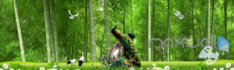 Image of 3D Bamboo Forest Peacock Entire Living Room Bedroom Wallpaper Wall Mural Art Prints IDCQW-000291