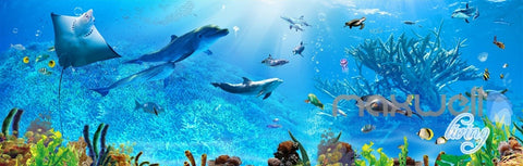 Image of 3D Underwater Rays Fish Shimmering Water Ceiling Entire Living Room Wallpaper Wall Mural IDCQW-000293