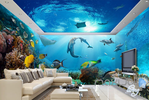 Image of 3D Tropical Fish Coral Underwater Entire Living Room Bathroom Wallpaper Wall Mural Decal IDCQW-000295