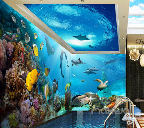 Image of 3D Tropical Fish Coral Underwater Entire Living Room Bathroom Wallpaper Wall Mural Decal IDCQW-000295