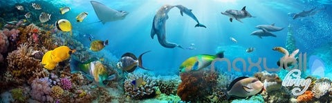 Image of 3D Tropical Fish Coral Underwater Entire Living Room Bathroom Wallpaper Wall Mural Decal IDCQW-000295