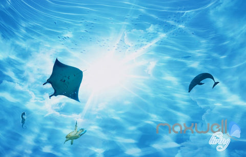 Image of 3D Dophins Playing Coral Reef Entire Living Room Bathroom Wallpaper Wall Mural Decal IDCQW-000296