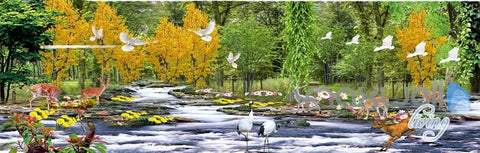 Image of 3D Forest River Deer Entire Living Room Bedroom Wallpaper Wall Mural Decal Art Prints IDCQW-000297