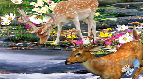 Image of 3D Forest River Deer Entire Living Room Bedroom Wallpaper Wall Mural Decal Art Prints IDCQW-000297