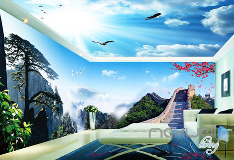Image of 3D Huangshan Mountain Pine The Great Wall Entire Living Room Wallpaper Wall Mural Decal IDCQW-000298