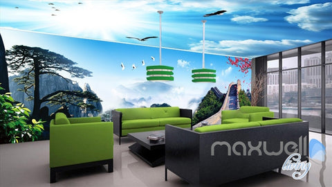 Image of 3D Huangshan Mountain Pine The Great Wall Entire Living Room Wallpaper Wall Mural Decal IDCQW-000298
