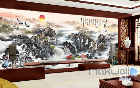 Image of 3D Classic Chinese Style Mountain Sunrise Entire Living Room Wallpaper Wall Mural Decal IDCQW-000301