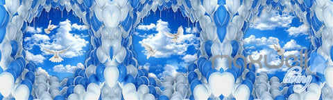 Image of 3D Pigeons White Blue Balloon Sky Entire Living Room Wallpaper Wall Mural Decal Art IDCQW-000302