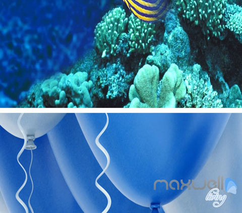 Image of 3D Dophins Pass Through White Blue Ballon Entire Living Room Wallpaper Wall Mural Decal Art IDCQW-000303