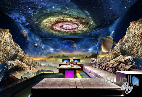 Image of 3D Galaxy Swirl Space Explore Science Entire Living Room Wallpaper Wall Mural Decal Art IDCQW-000304