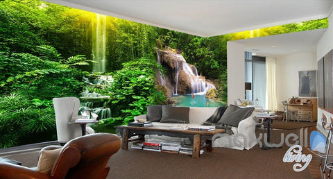 Image of 3D Waterfall Pond Fish Entire Living Room Bedroom Wallpaper Wall Mural Decal Art Prints IDCQW-000305