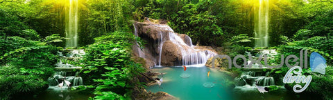 Image of 3D Waterfall Pond Fish Entire Living Room Bedroom Wallpaper Wall Mural Decal Art Prints IDCQW-000305